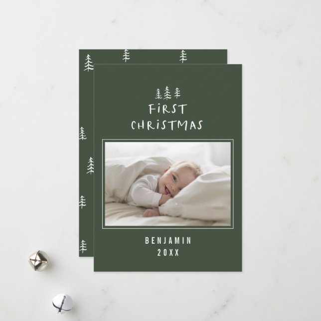 Cartes Pour Fêtes Annuelles babys premier noël élégant dessin photo hol (Devant/Arrière en situation)