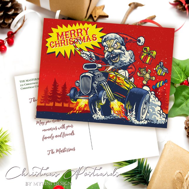 Cartes Pour Fêtes Annuelles Bad Père Noël Circule En Voiture Sauvage Salutatio (Créateur téléchargé)