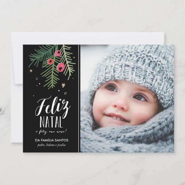 Cartes Pour Fêtes Annuelles Bagas Vermelhas | Feliz Natal (Devant)