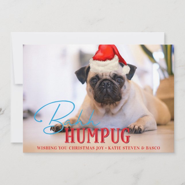 Cartes Pour Fêtes Annuelles Bah Humpug Carlin Chien drôle Personnalisé Photo d (Devant)