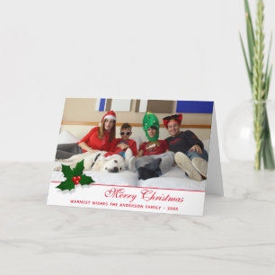 Cartes Pour Fêtes Annuelles Baie d'arbre de houx Joyeux Noël Photo de famille 