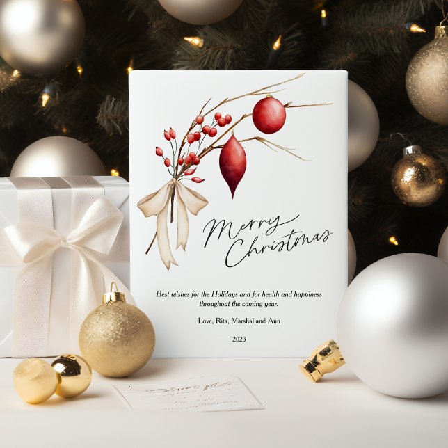 Cartes Pour Fêtes Annuelles Baie Élégante Pin Noël Plat (Créateur téléchargé)