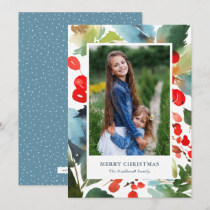 Cartes Pour Fêtes Annuelles Baies aquarelles Noël floral rouge photo