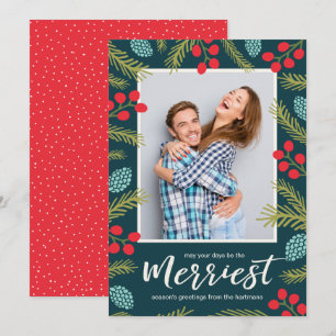 Cartes Pour Fêtes Annuelles Baies Colorées et Photo de Noël Moderne au Pin
