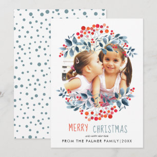 Cartes Pour Fêtes Annuelles Baies de corail, bleu poussiéreux feuille photo de