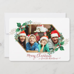 Cartes Pour Fêtes Annuelles Baies de houx de Noël Hexagone Paillettes d'or n P