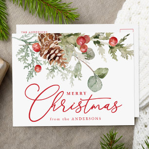 Cartes Pour Fêtes Annuelles Baies de houx élégantes et cônes de pin non-photo