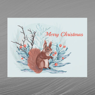 Cartes Pour Fêtes Annuelles Baies de Noël d'écureuil aquarelle florale