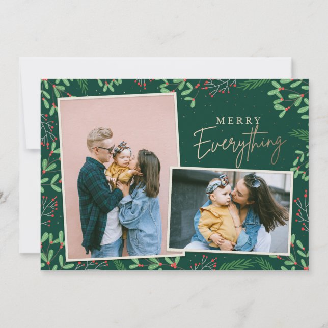 Cartes Pour Fêtes Annuelles Baies de pin vert Joyeux tout photo multiple (Devant)