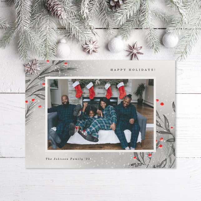 Cartes Pour Fêtes Annuelles Baies d'hiver Photo enneigée (Créateur téléchargé)
