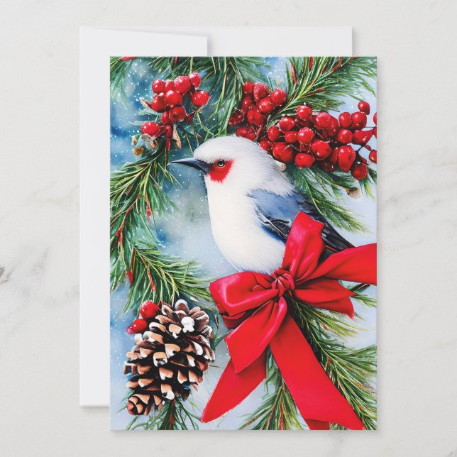 Cartes Pour Fêtes Annuelles Baies d'oiseaux et Noël au budget arc (Devant)