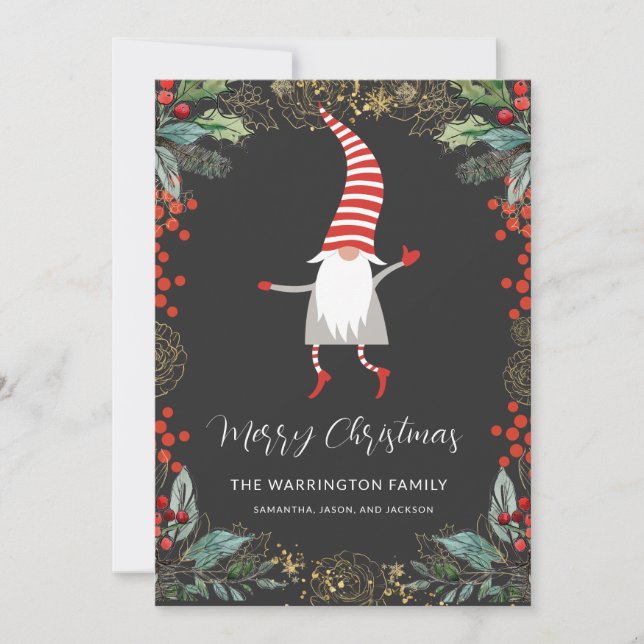 Cartes Pour Fêtes Annuelles Baies Gnome Et Holly (Devant)