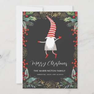 Cartes Pour Fêtes Annuelles Baies Gnome Et Holly