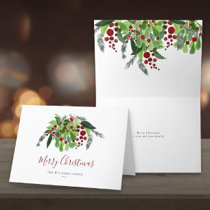 Cartes Pour Fêtes Annuelles Baies rouges aquarelle Noël verdure