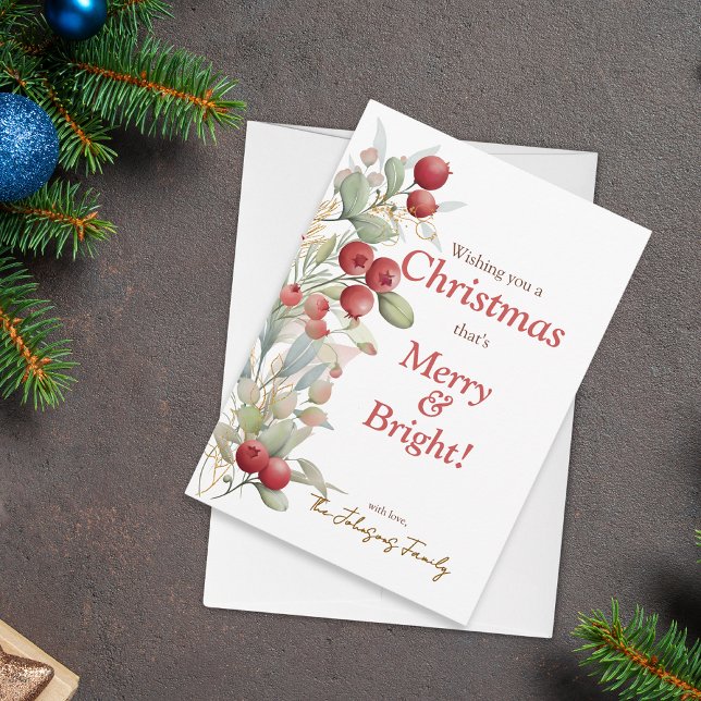 Cartes Pour Fêtes Annuelles Baies rouges Joyeux et brillant Noël élégant (Créateur téléchargé)