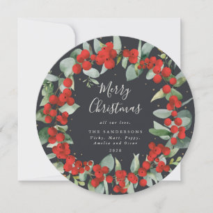 Cartes Pour Fêtes Annuelles Baies rouges rondes + Guirlande de Noël Eucalyptus