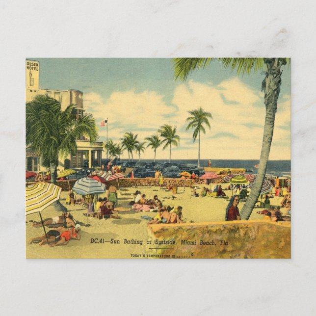 Cartes Pour Fêtes Annuelles Baignade au soleil sur Miami Beach. (Devant)