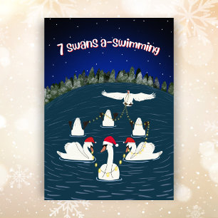 Cartes Pour Fêtes Annuelles Baignades amusantes Swans nager 12 Jours d'Apparte