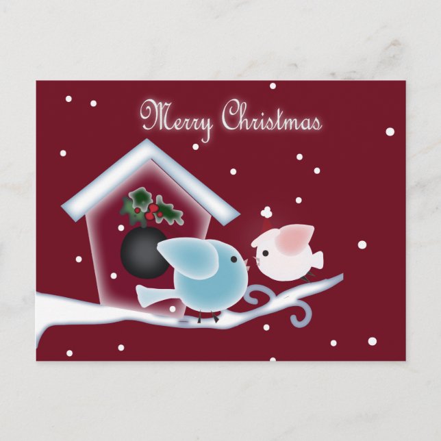 Cartes Pour Fêtes Annuelles Baiser au gui Amour Oiseaux Notre Premier Noël (Devant)
