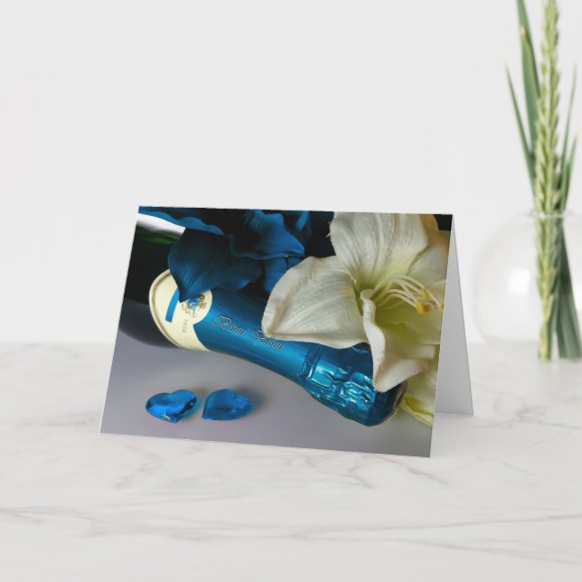 Cartes Pour Fêtes Annuelles Baiser Champagne Bleu (Devant)