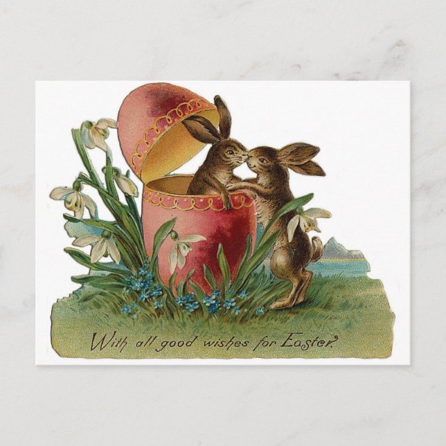 Cartes Pour Fêtes Annuelles Baiser de Bunny de Pâques Vintage (Devant)