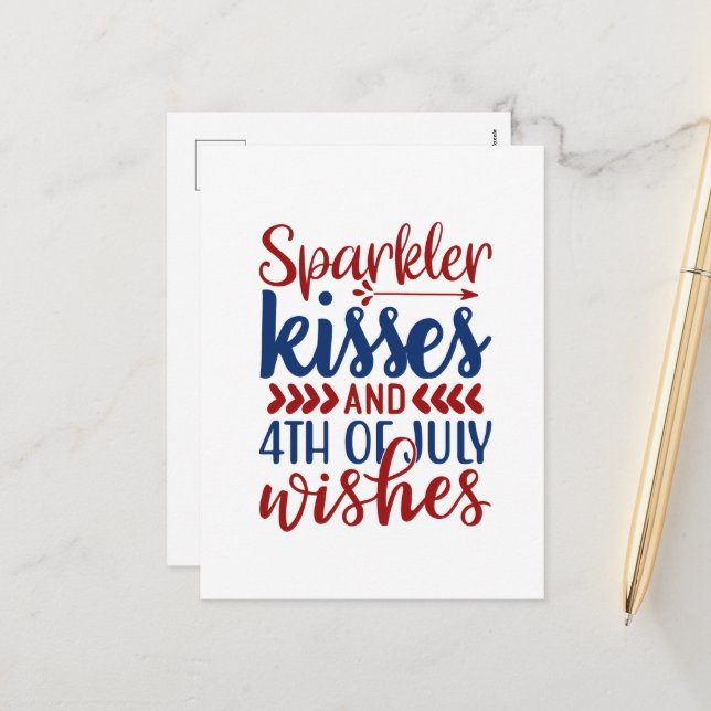 Cartes Pour Fêtes Annuelles Baisers de Sparkler Juillet Quatrième souhait mot  (Devant/Arrière en situation)