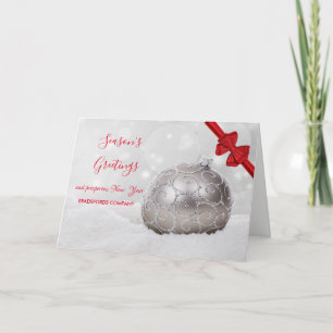 Cartes Pour Fêtes Annuelles Bal de Noël blanc, Bow rouge, Salutation d'entrepr