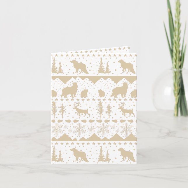 Cartes Pour Fêtes Annuelles Balayage nordique Neutre Beige Blanc Animaux d'hiv (Devant)
