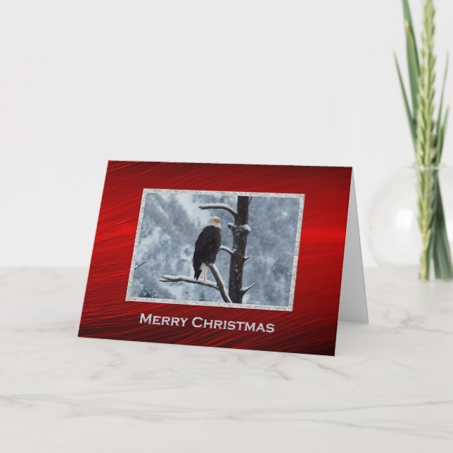 Cartes Pour Fêtes Annuelles Bald Aigle Arbre à Neige Photo Noël (Devant)