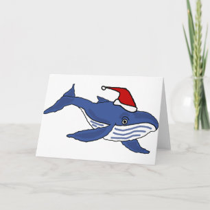 Cartes Pour Fêtes Annuelles Baleine bleue drôle dans l'art de Noël de