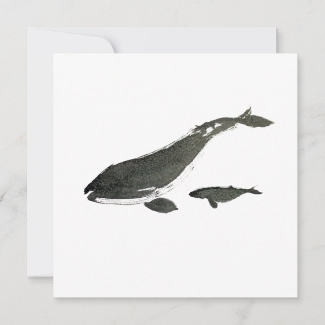 Cartes Pour Fêtes Annuelles Baleine grise maman et bébé peinture à l'encre sum (Devant)