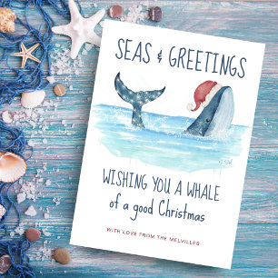 Cartes Pour Fêtes Annuelles Baleines Père Noël Mer Nautiques & Salutations Noë