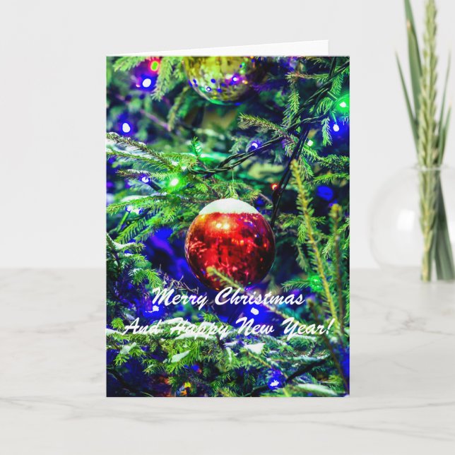 Cartes Pour Fêtes Annuelles Balle de Noël Rouge Vert (Devant)