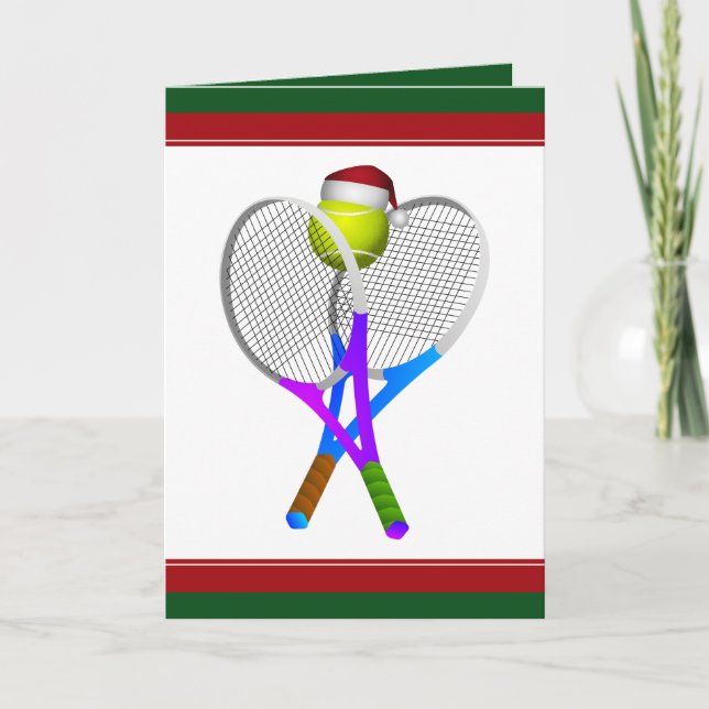 Cartes Pour Fêtes Annuelles Balle de Tennis de Noël et raquettes (Devant)