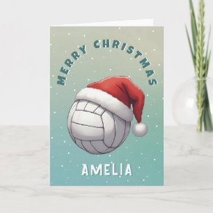 Cartes Pour Fêtes Annuelles Balle de volley avec nom de chapeau de Père Noël r