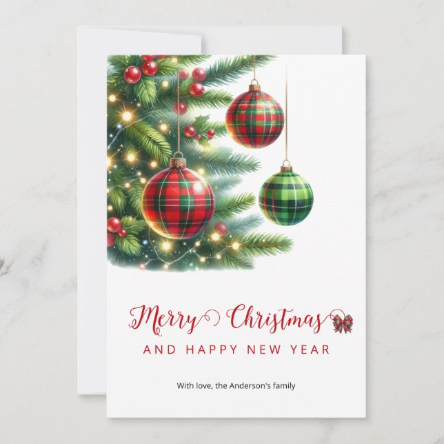 Cartes Pour Fêtes Annuelles Balles de Noël Vert et Rouge Plat (Devant)