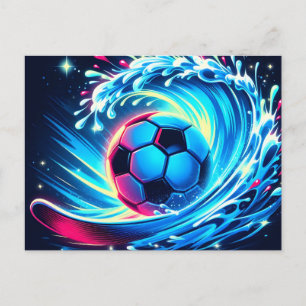 Cartes Pour Fêtes Annuelles Ballon de football futuriste sur l'océan surf