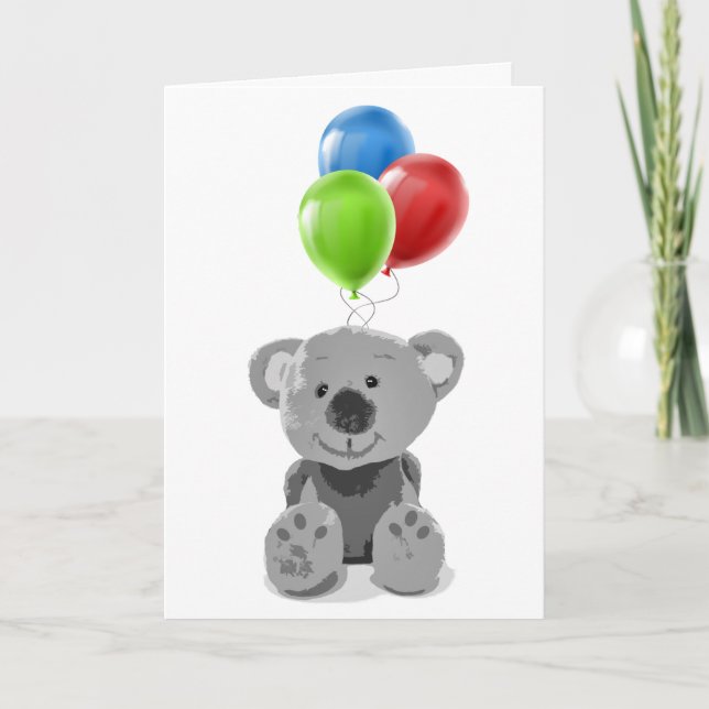 Cartes Pour Fêtes Annuelles Ballons Anniversaires Romantique mignon Ours Teddy (Devant)