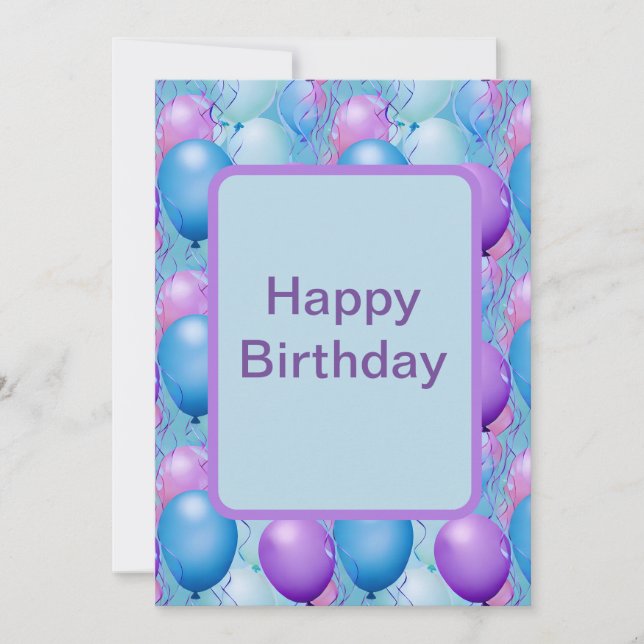 Cartes Pour Fêtes Annuelles Ballons d'anniversaire bleu et rose (Devant)