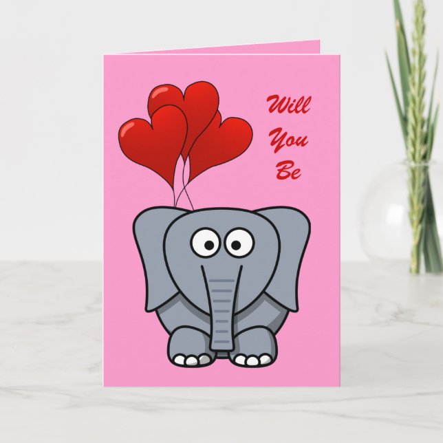 Cartes Pour Fêtes Annuelles Ballons de coeur rouge Eléphant Carton mignon Vale (Devant)