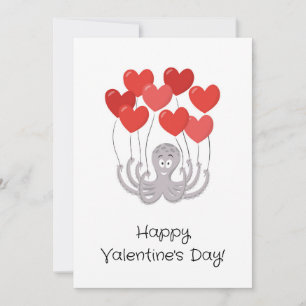 Cartes Pour Fêtes Annuelles Ballons de coeur rouge octopus Heureuses Saintes-V