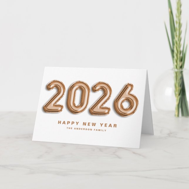 Cartes Pour Fêtes Annuelles Ballons Mylar Rose 2025 Bonne année (Devant)