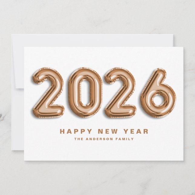Cartes Pour Fêtes Annuelles Ballons Mylar Rose 2025 Bonne année (Devant)