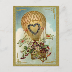 Cartes Pour Fêtes Annuelles Balloon À Air Chaud Avec Fleurs Valentine Cartes, 