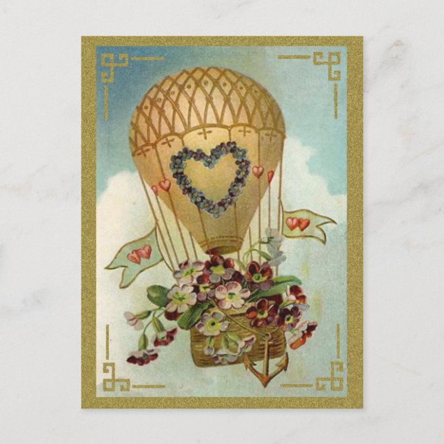 Cartes Pour Fêtes Annuelles Balloon À Air Chaud Avec Fleurs Valentine Cartes,  (Devant)