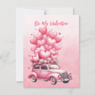 Cartes Pour Fêtes Annuelles Balloons Coeurs Roses Voiture En Rose