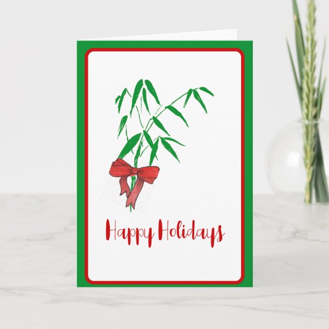Cartes Pour Fêtes Annuelles Bambou et Bow rouge personnalisable (Devant)