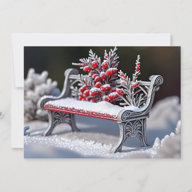 Cartes Pour Fêtes Annuelles Banc couvert de givre dans un cadre neigeux (Devant)
