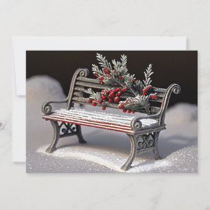 Cartes Pour Fêtes Annuelles Banc d'hiver avec Accents de Berry Rouge