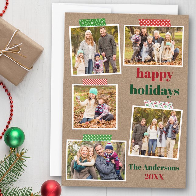 Cartes Pour Fêtes Annuelles Bande artisanale Joyeuses vacances 5 Photo Kraft (Customize to add text to back of card.)
